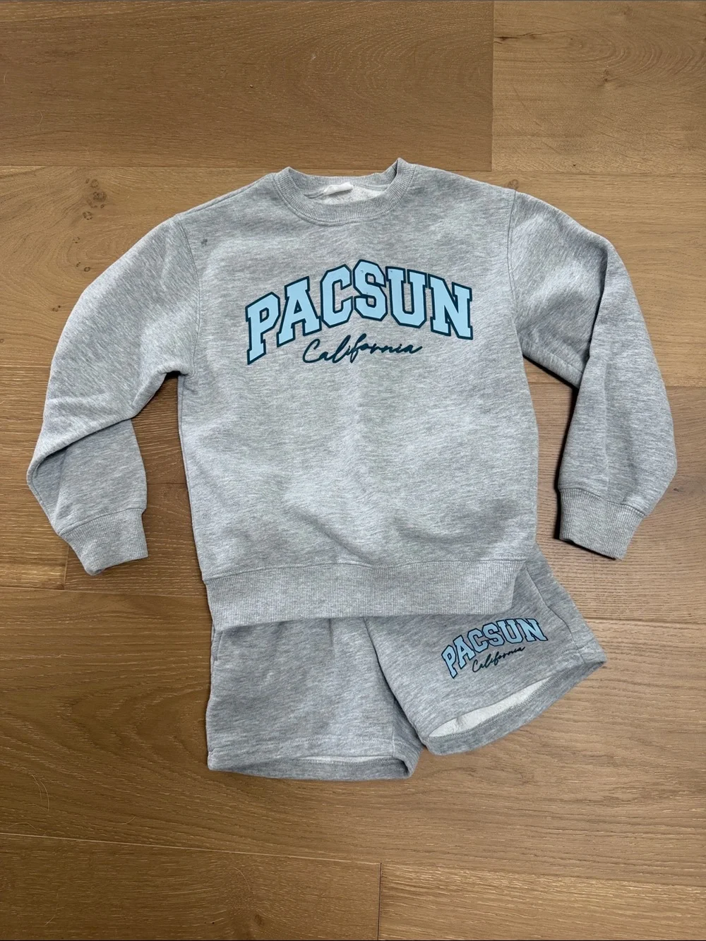 PacSun Gray Sweatshirt & Shorts Pajama Set with Light Blue Logo